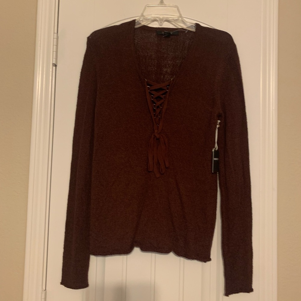 Forever 21 Burgundy V-Neck Lace Up the Front Lightweight Sweater l US XL l NWT
